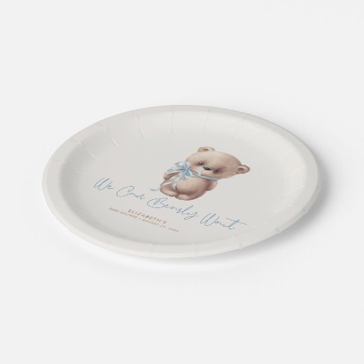 Teddy Bear Brown und Blue Baby Dusche Pappteller (Schrägansicht)