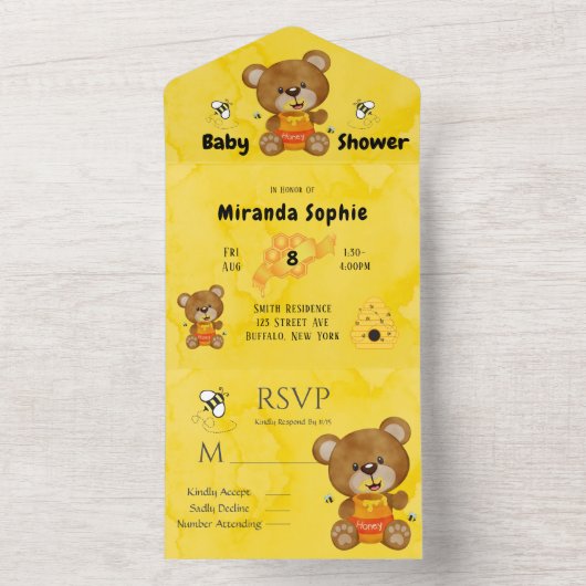 Teddy Bear Bumblebee Honey Babydusche All In One Einladung (Innen Boden)