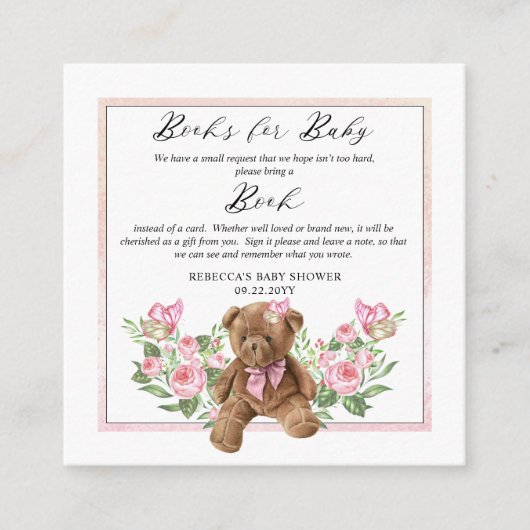 Teddy Bear Butterfly Babydusche Buchanfrage Begleitkarte (Vorderseite)