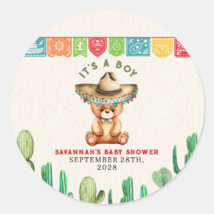 Teddy Bear Cactus Boy Baby Shower Fiesta Runder Aufkleber