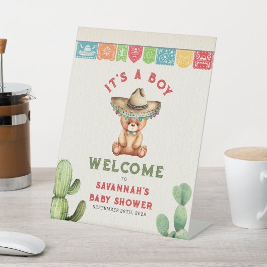 Teddy Bear Cactus Boy Baby Shower Fiesta Willkomme Sockelschild (In SItu)