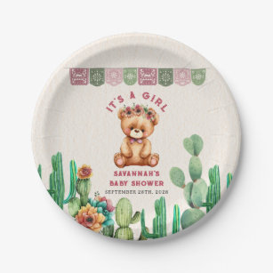 Teddy Bear Cactus Girl Baby Shower Fiesta Pappteller