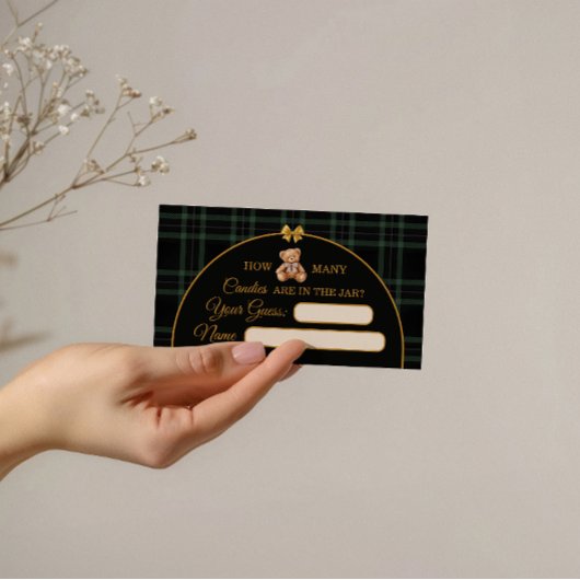 Teddy Bear Candy Guessing Game Ballot Card Green Begleitkarte