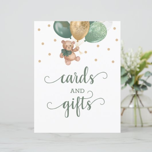 Teddy Bear Cards and Gifts Table Sign Baby Dusche (Stehend Vorderseite)