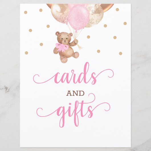 Teddy Bear Cards and Gifts Table Sign Baby Dusche (Vorderseite)