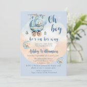 Teddy Bear Celestial Oh Boy Baby Shower Einladung (Stehend Vorderseite)