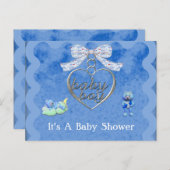 Teddy Bear Charm Boy Blue Baby Dusche Einladungspostkarte (Vorne/Hinten)