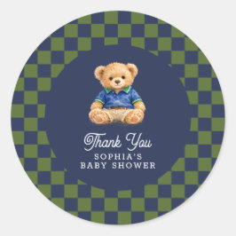 Teddy Bear Checkboard Retro Baby Shower Runder Aufkleber