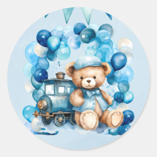 Teddy Bear Cho Cho Train Boy Baby Dusche Runder Aufkleber