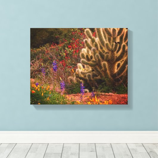 Teddy Bear Cholla Cactus Wildblumen Desert Scene Leinwanddruck (Insitu (Holzboden))