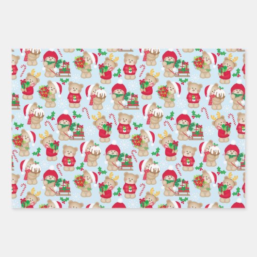Teddy Bear Christmas 3 Koordination Geschenkpapier Set (Vorderseite)