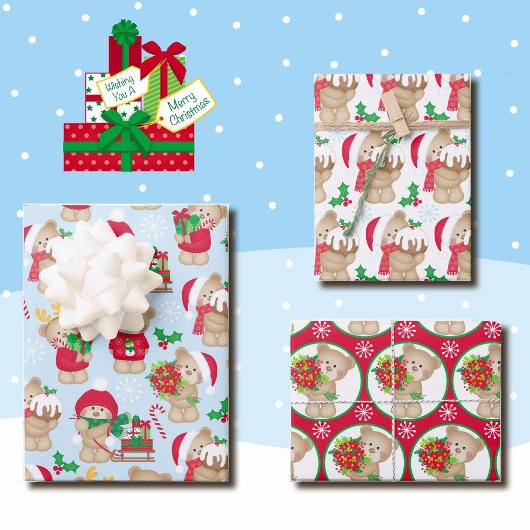 Teddy Bear Christmas 3 Koordination Geschenkpapier Set
