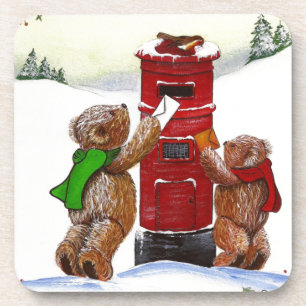 Teddy Bear Christmas Card Getränkeuntersetzer