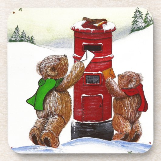 Teddy Bear Christmas Card Getränkeuntersetzer (Vorderseite)