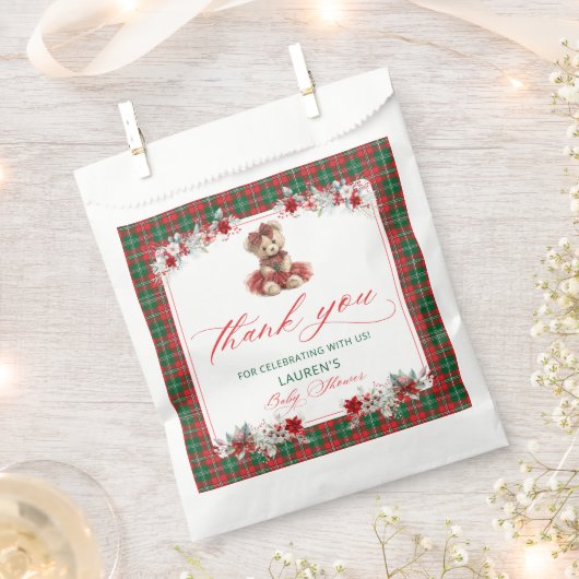 Teddy Bear Christmas Girl Babydusche Danke Geschenktütchen (Ausgeschnitten)