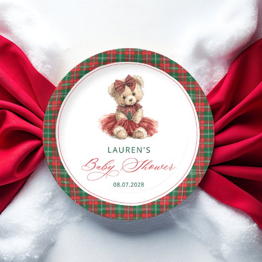 Teddy Bear Christmas Girl Babydusche Pappteller