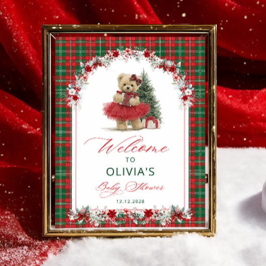 Teddy Bear Christmas Girl Babydusche Willkommen Poster