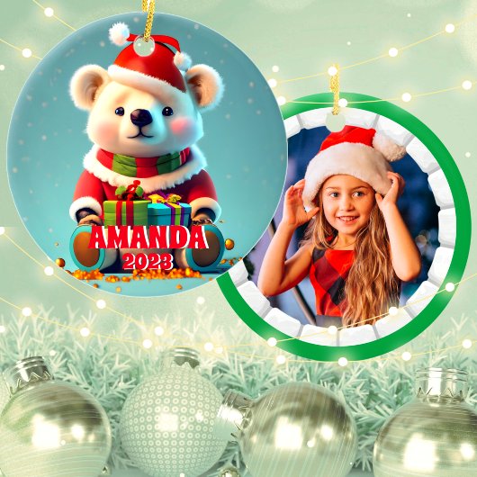 Teddy Bear Christmas Personalisiert Kids Foto Keramik Ornament