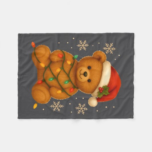 Teddy Bear Christmas Tree Lights Santa Hat For Bea Fleecedecke (Vorderseite (Horizontal))