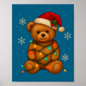 Teddy Bear Christmas Tree Lights Santa Hat For Bea Poster (Vorne)