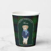 Teddy bear classic plaid birthday party custom pappbecher (Rückseite)