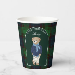 Teddy bear classic plaid birthday party custom pappbecher