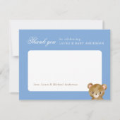 Teddy Bear Classic Script Blaues Babyshower Dankeskarte (Vorderseite)