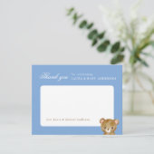 Teddy Bear Classic Script Blaues Babyshower Dankeskarte (Stehend Vorderseite)