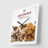 Teddy Bear Clock mit Name Wall Clock Quadratische Wanduhr (Winkel)