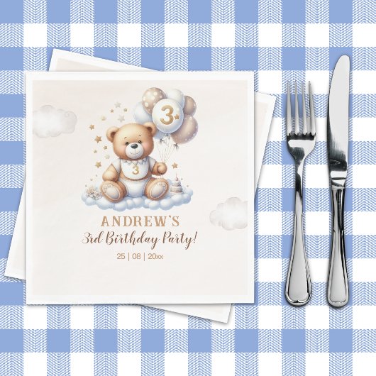 Teddy Bear Cloud – 3rd Birthday Party Decor Serviette