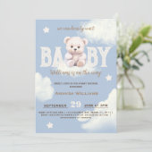 Teddy Bear Cloud 9 Bearly Wait Blue Boy Dusche Einladung (Stehend Vorderseite)