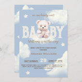 Teddy Bear Cloud 9 Bearly Wait Blue Boy Dusche Einladung (Vorne/Hinten)