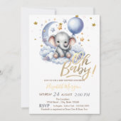 Teddy Bear Clouds Stars Balloon Babydusche Einladung (Vorderseite)