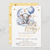 Teddy Bear Clouds Stars Balloon Babydusche Einladung (Vorne/Hinten)