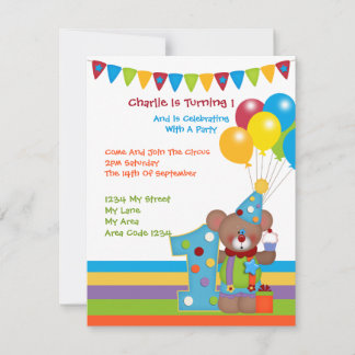 Teddy Bear Clown erste Geburtstagsparty Einladung