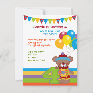 Teddy Bear Clown Vierte Geburtstagspartei Einladung