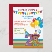 Teddy Bear Clown Zweite Geburtstagspartei Einladung (Vorne/Hinten)