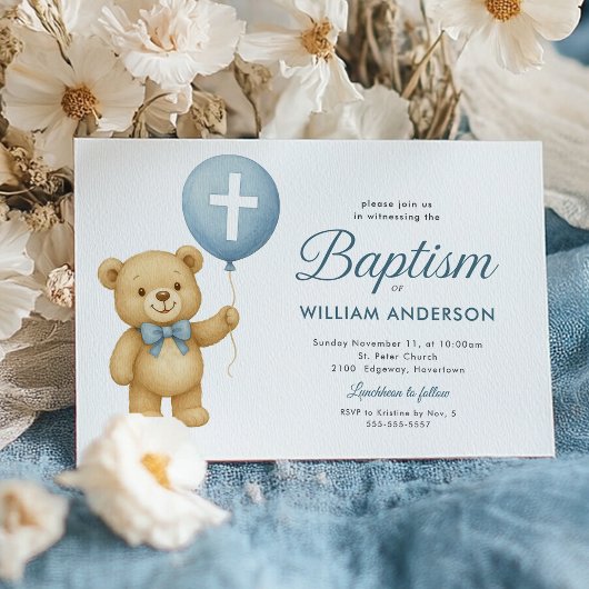 Teddy Bear & Cross Baptisse Einladung
