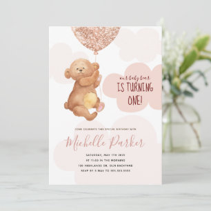 Teddy Bear Cub Pink Clouds 1. Geburtstag Einladung