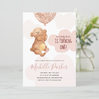 Teddy Bear Cub Pink Clouds 1. Geburtstag Einladung