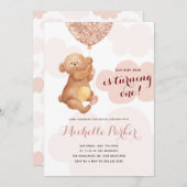 Teddy Bear Cub Pink Clouds 1. Geburtstag Einladung (Vorne/Hinten)