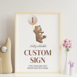 Teddy Bear Custom Table Sign GeburtstagsBaby Shoou Poster