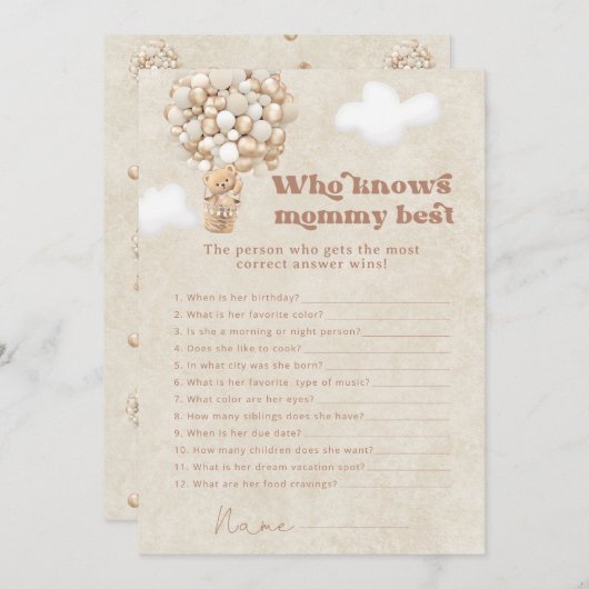 Teddy Bear, der Mama Best Baby Shower Game kennt Einladung (Vorne/Hinten)