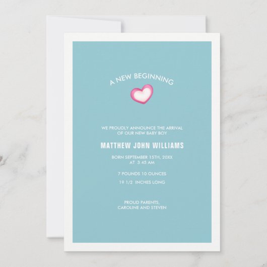 Teddy Bear Design Baby Boy Geburtsankündigung Ankündigung (Rückseite)