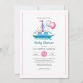 Teddy Bear Design Twin Girls Babydusche Einladung (Vorderseite)