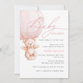 Teddy Bear Details QR Code Girl Babydusche Einladung (Vorderseite)
