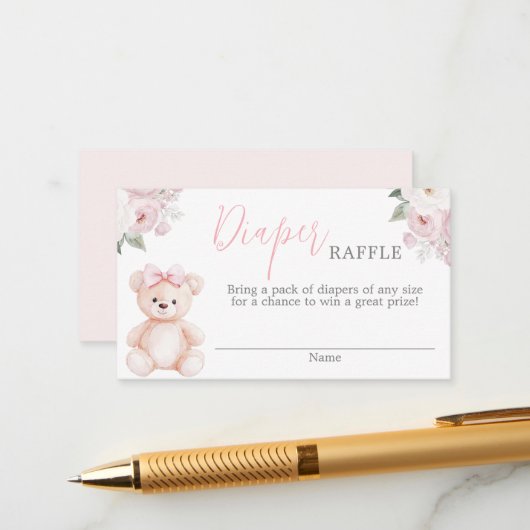 Teddy Bear Diaper Raffle Card Begleitkarte (Vorderseite/Rückseite Beispiel)