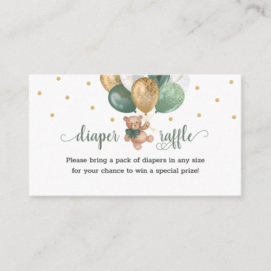 Teddy Bear Diaper Raffle Sage Green Baby Dusche Begleitkarte (Vorderseite)