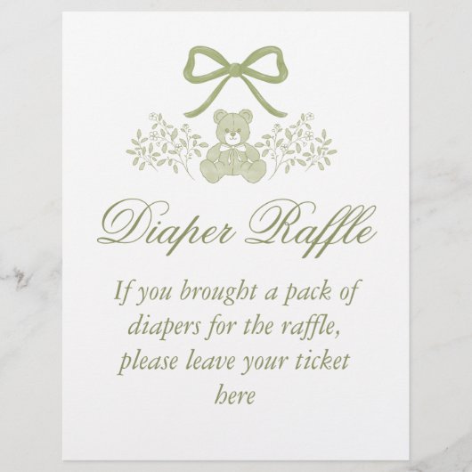Teddy Bear Diaper Raffle Sign | Babyparty Flyer (Vorne)