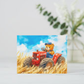  Teddy Bear Driving a Tractor in Wheat Field Postkarte (Stehend Vorderseite)